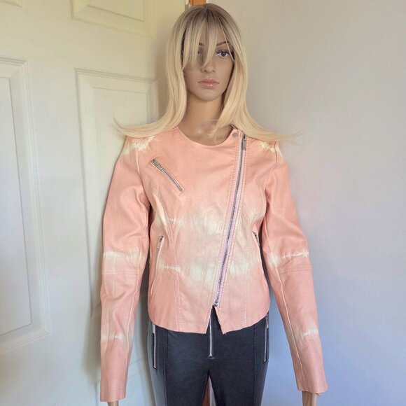 Skinnygirl Tie Dye Faux Leather Peach Motorcycle Jacket Size S - Picture 1 of 14